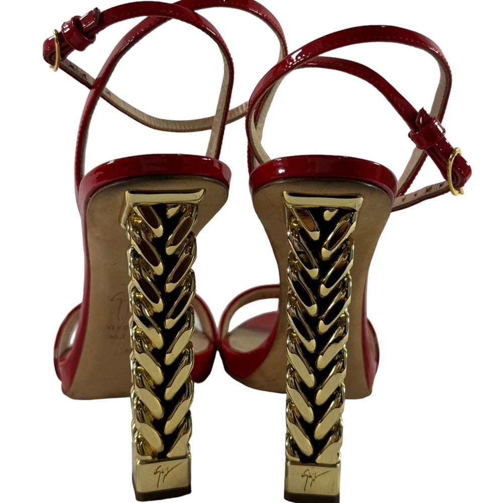Giuseppe Zanotti Red Sandals with Gold Chain Heel - Picture 9 of 12